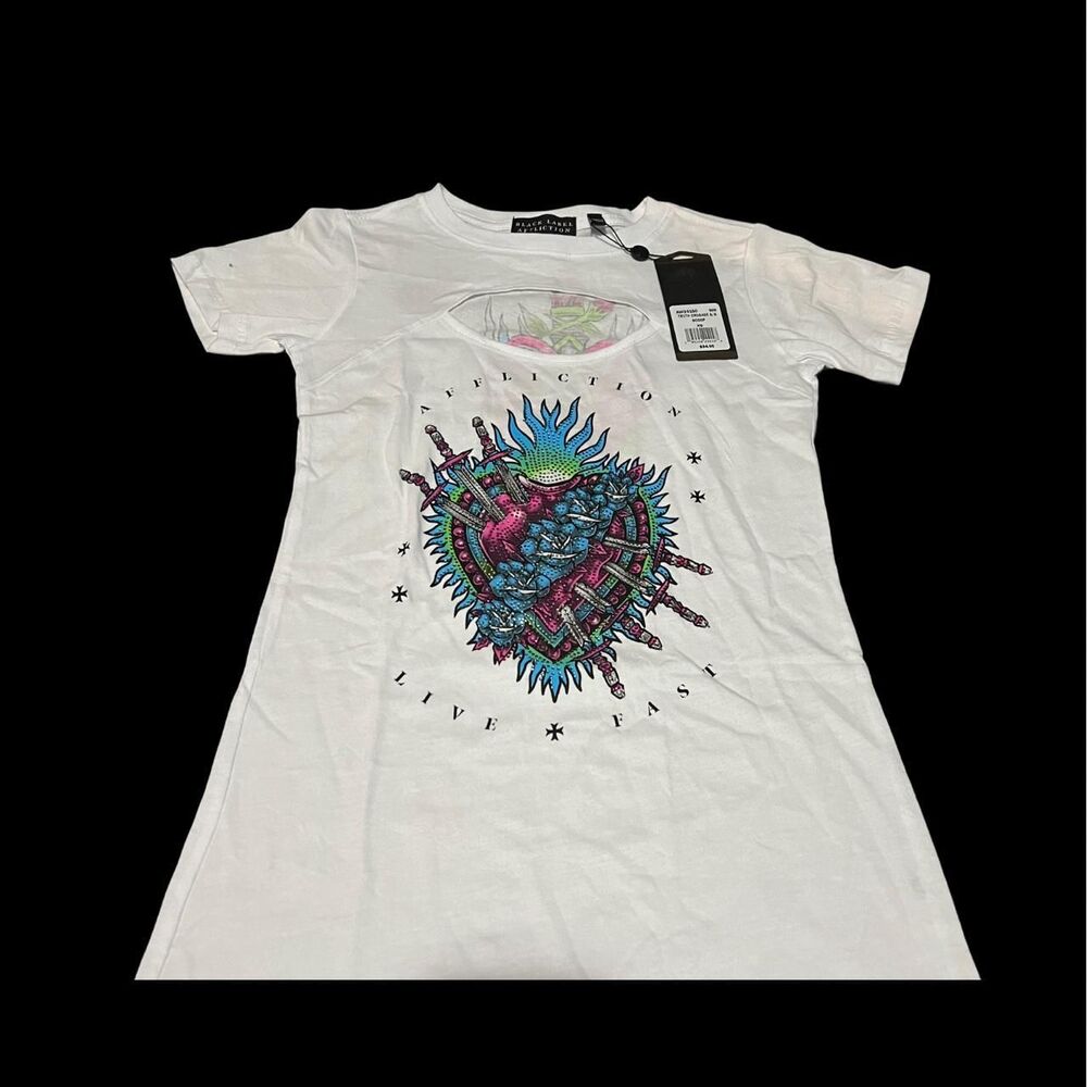 Affliction Women's Rhinestone Mcbling Grunge Tshirt